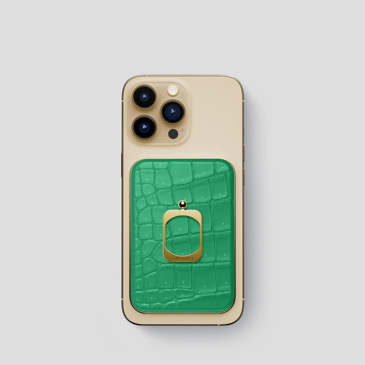 Cactus-Green iPhone 15 Pro Magsafe Ring Porosus Crocodile with Gold Metal -2 | Cactus-Green-Gold
