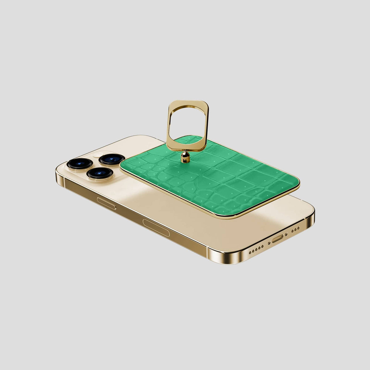 Cactus-Green iPhone 15 Pro Magsafe Ring Porosus Crocodile with Gold Metal -4 | Cactus-Green-Gold