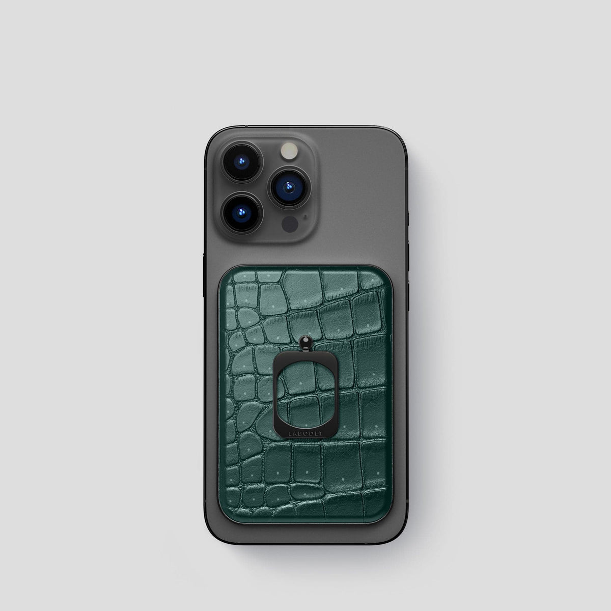 Dark-Forest iPhone 15 Pro Magsafe Ring Porosus Crocodile with Black Metal -2 | Dark-Forest-Black
