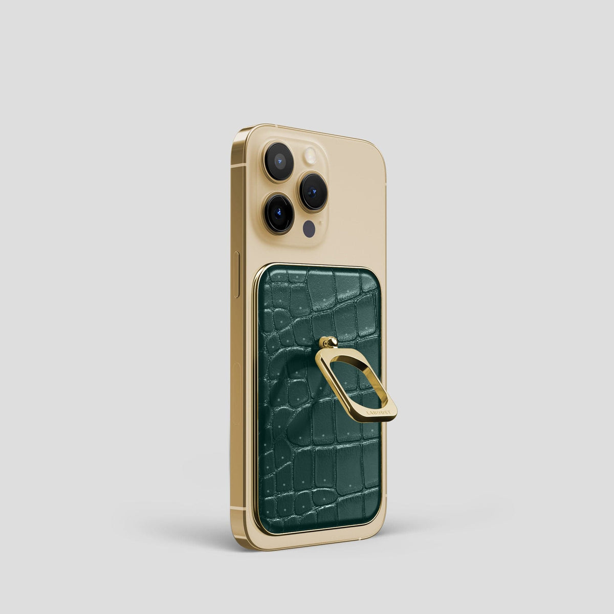 Dark-Forest iPhone 15 Pro Magsafe Ring Porosus Crocodile with Gold Metal -1 | Dark-Forest-Gold