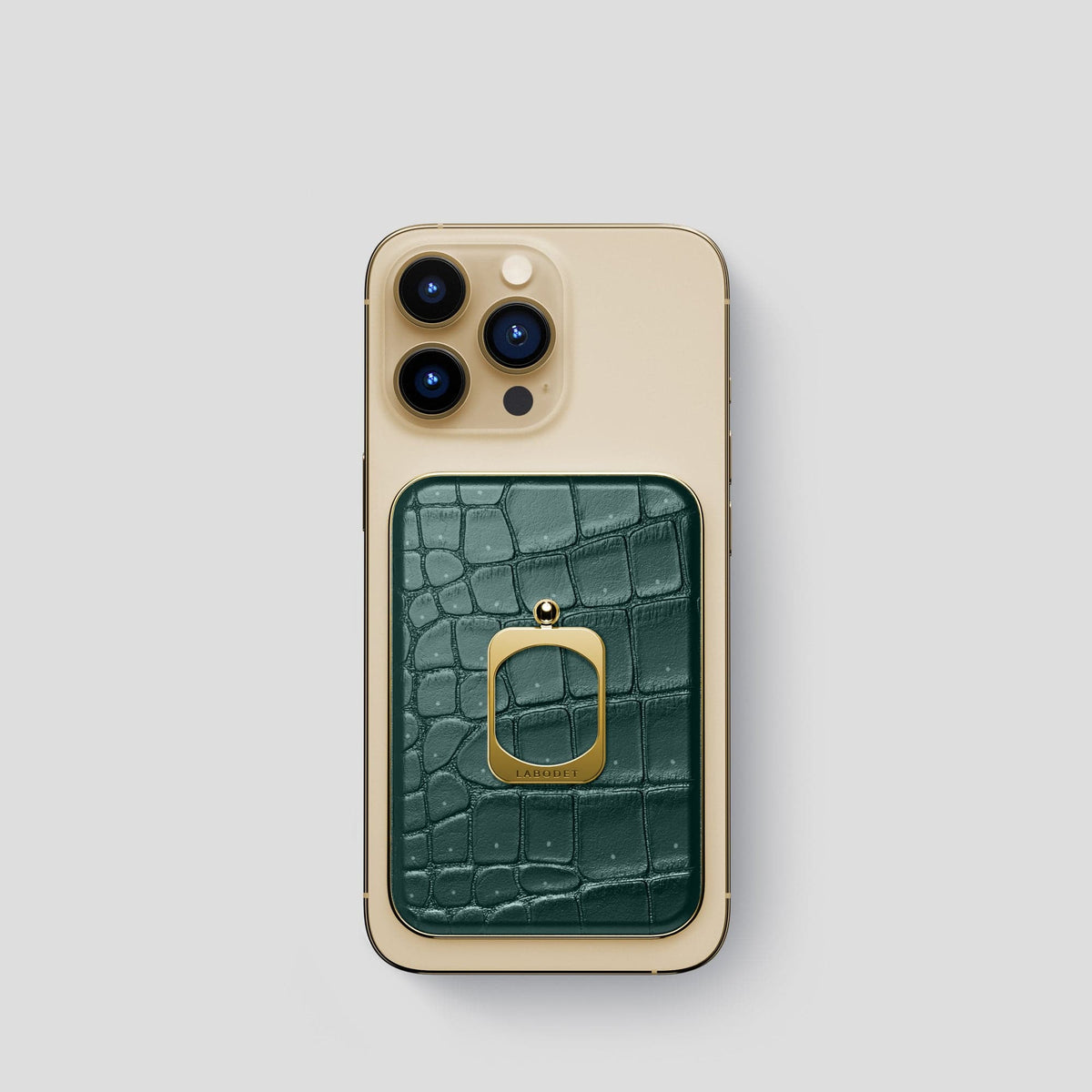 Dark-Forest iPhone 15 Pro Magsafe Ring Porosus Crocodile with Gold Metal -2 | Dark-Forest-Gold