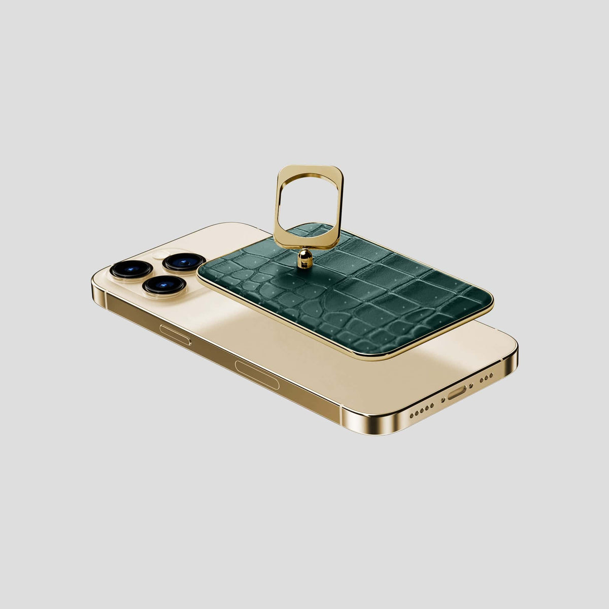 Dark-Forest iPhone 15 Pro Magsafe Ring Porosus Crocodile with Gold Metal -4 | Dark-Forest-Gold