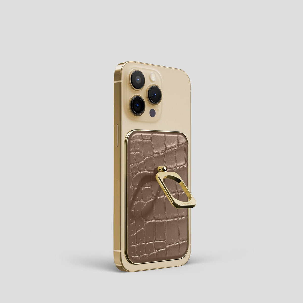 Fur-Brown iPhone 15 Pro Magsafe Ring Porosus Crocodile with Gold Metal -1 | Fur-Brown-Gold