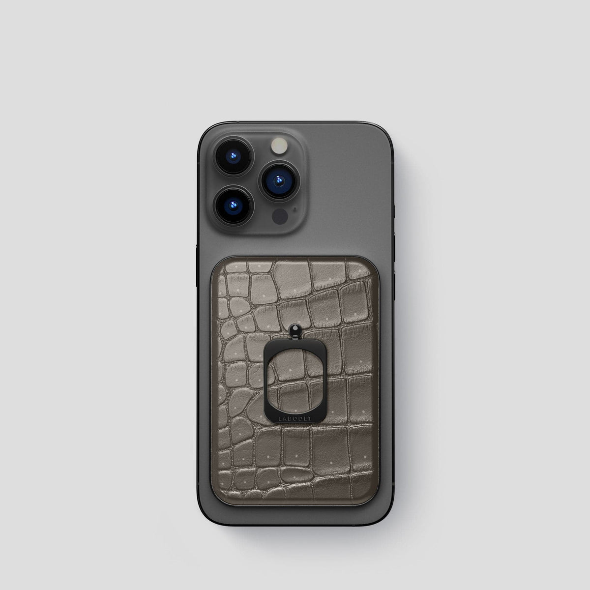 Lava-Stone iPhone 15 Pro Magsafe Ring Porosus Crocodile with Black Metal -2 | Lava-Stone-Black