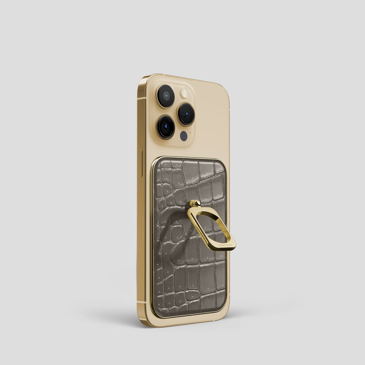 Lava-Stone iPhone 15 Pro Magsafe Ring Porosus Crocodile with Gold Metal -1 | Lava-Stone-Gold