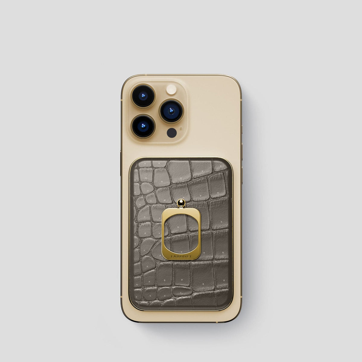 Lava-Stone iPhone 15 Pro Magsafe Ring Porosus Crocodile with Gold Metal -2 | Lava-Stone-Gold