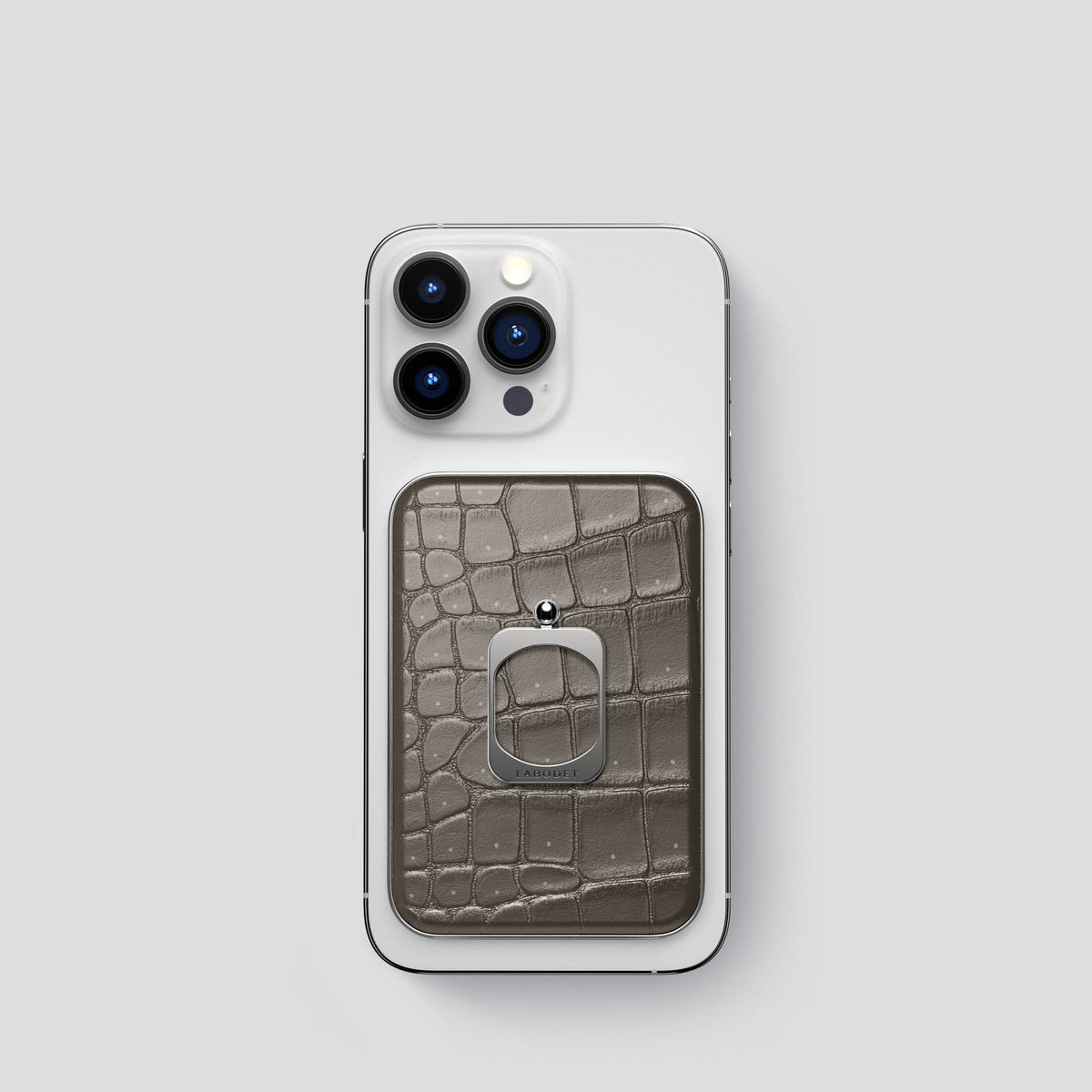 Lava-Stone iPhone 15 Pro Magsafe Ring Porosus Crocodile with Steel Metal -2 | Lava-Stone-Steel