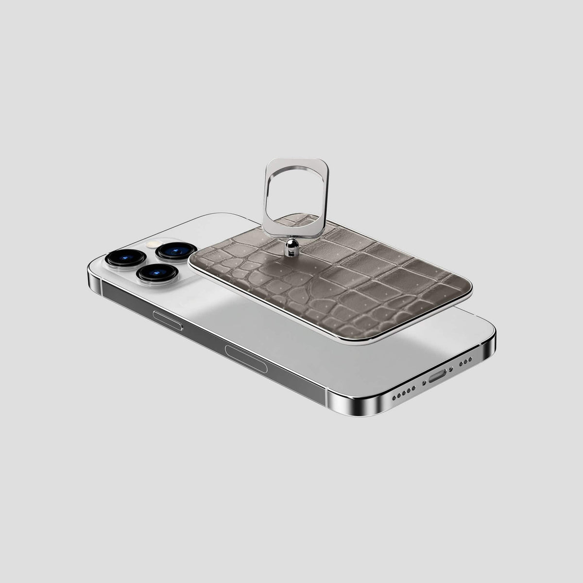 Lava-Stone iPhone 15 Pro Magsafe Ring Porosus Crocodile with Steel Metal -4 | Lava-Stone-Steel