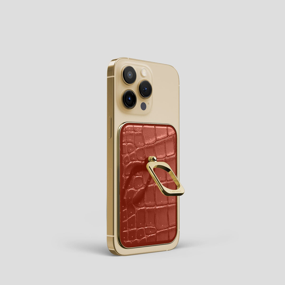 Mahogany-Brown iPhone 15 Pro Magsafe Ring Porosus Crocodile with Gold Metal -1 | Mahogany-Brown-Gold