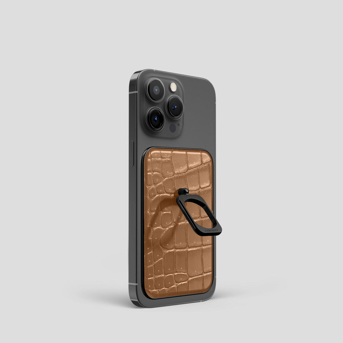 Milk-Chocolate iPhone 15 Pro Magsafe Ring Porosus Crocodile with Black Metal -1 | Milk-Chocolate-Black