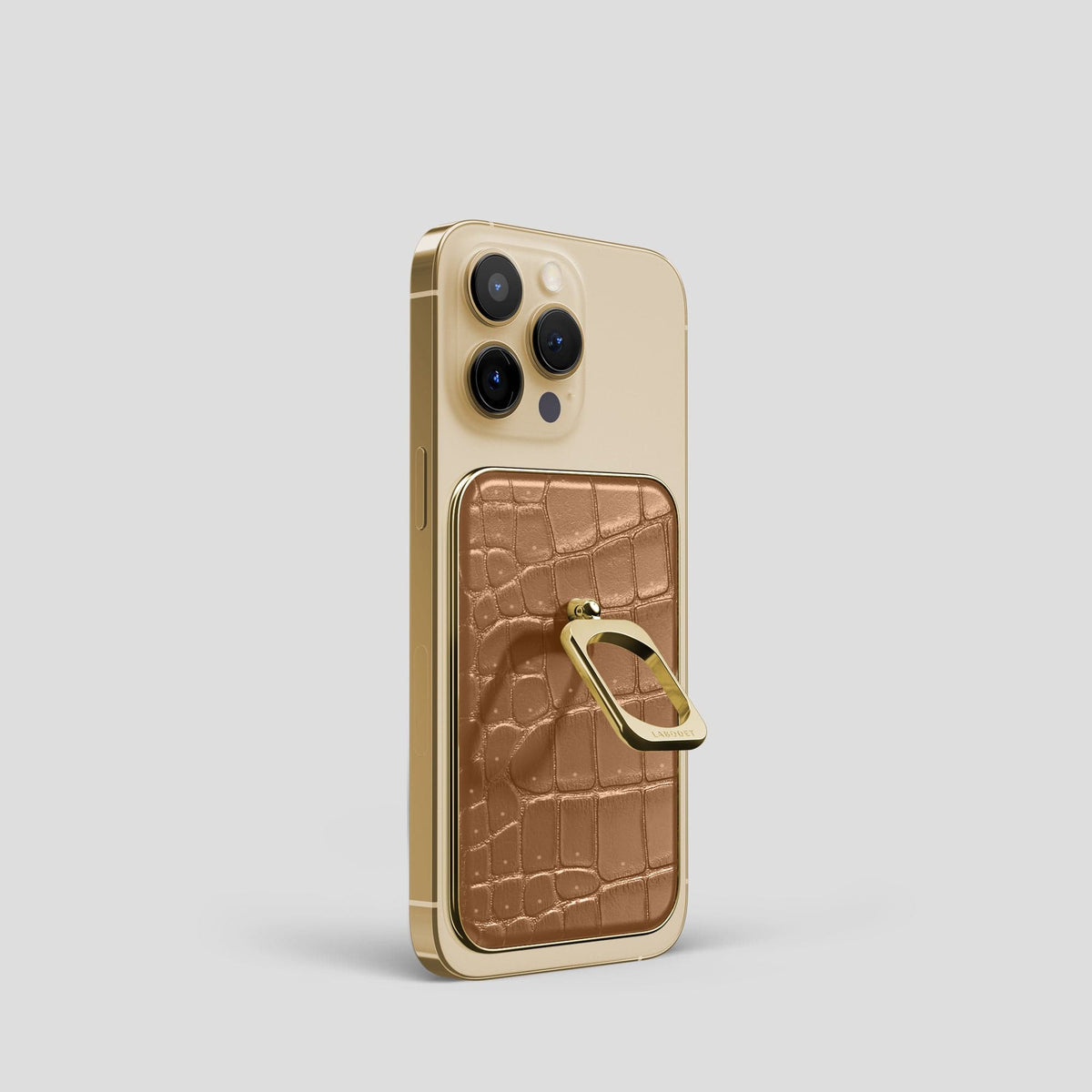 Milk-Chocolate iPhone 15 Pro Magsafe Ring Porosus Crocodile with Gold Metal -1 | Milk-Chocolate-Gold