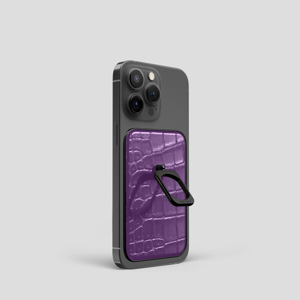 Purple iPhone 15 Pro Magsafe Ring Porosus Crocodile with Black Metal -1 | Purple-Black
