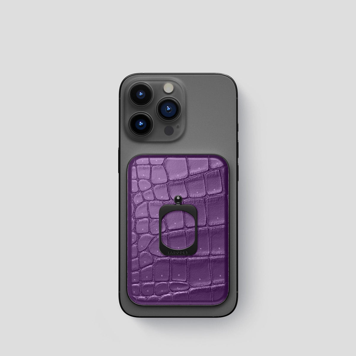 Purple iPhone 15 Pro Magsafe Ring Porosus Crocodile with Black Metal -2 | Purple-Black