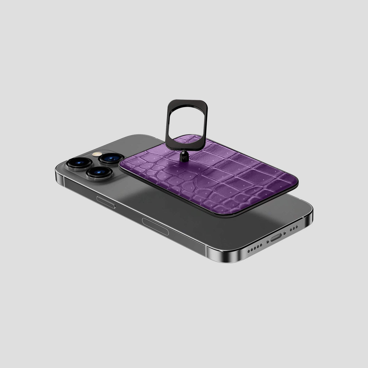 Purple iPhone 15 Pro Magsafe Ring Porosus Crocodile with Black Metal -4 | Purple-Black