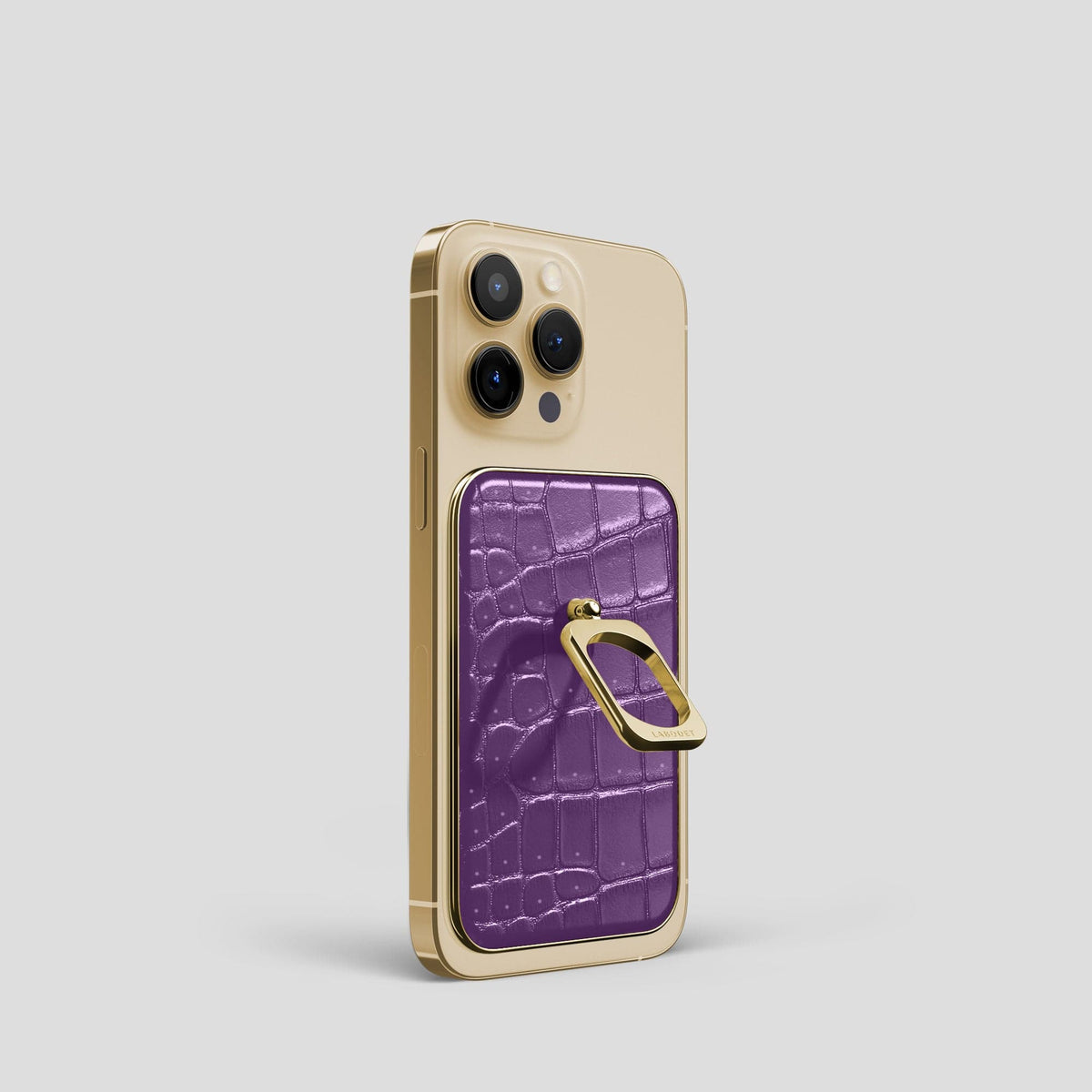 Purple iPhone 15 Pro Magsafe Ring Porosus Crocodile with Gold Metal -1 | Purple-Gold