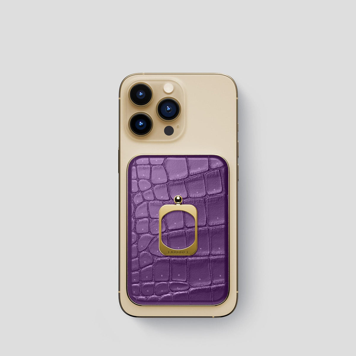 Purple iPhone 15 Pro Magsafe Ring Porosus Crocodile with Gold Metal -2 | Purple-Gold