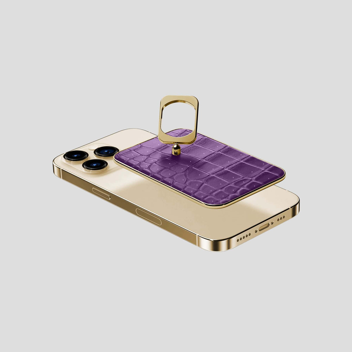 Purple iPhone 15 Pro Magsafe Ring Porosus Crocodile with Gold Metal -4 | Purple-Gold