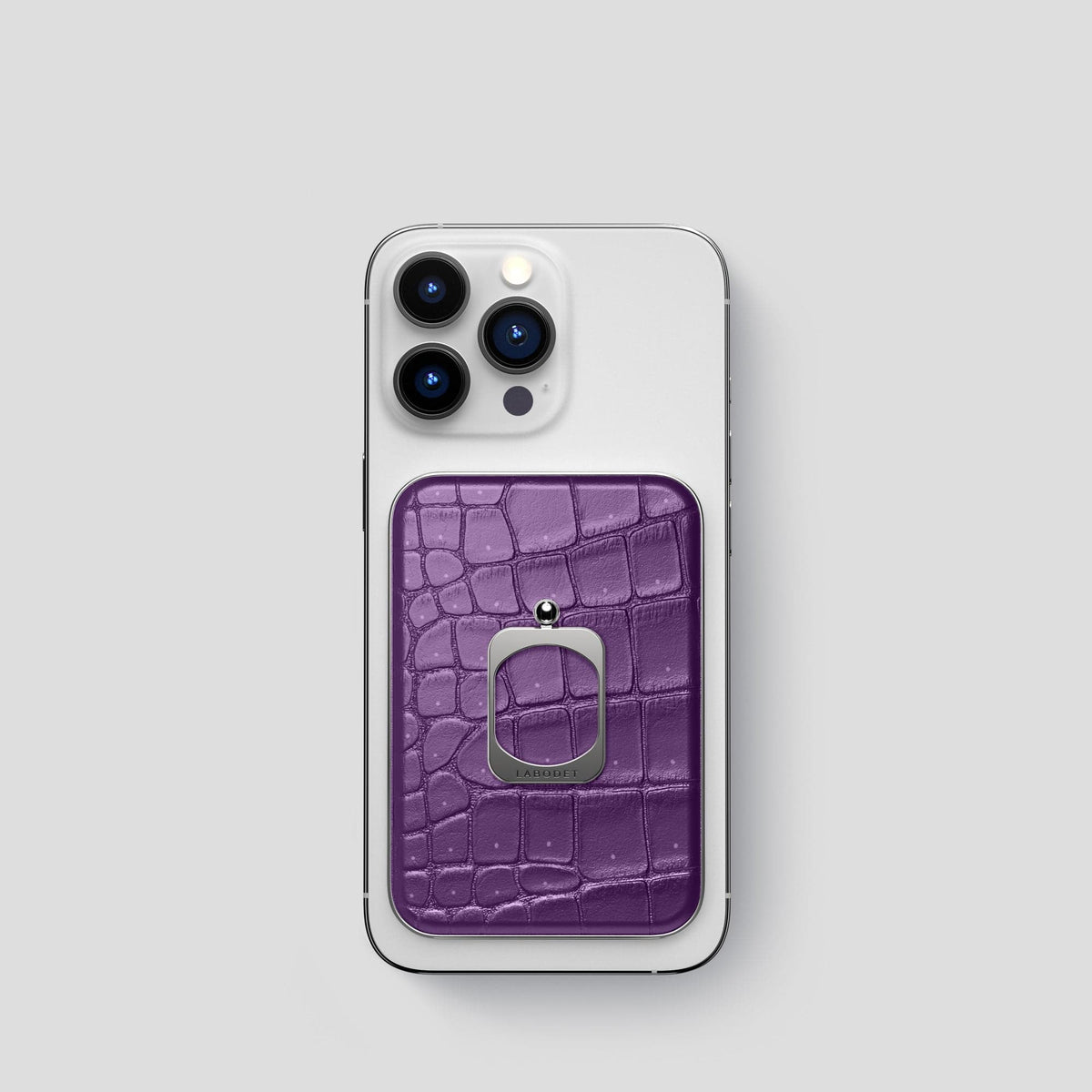 Purple iPhone 15 Pro Magsafe Ring Porosus Crocodile with Steel Metal -2 | Purple-Steel