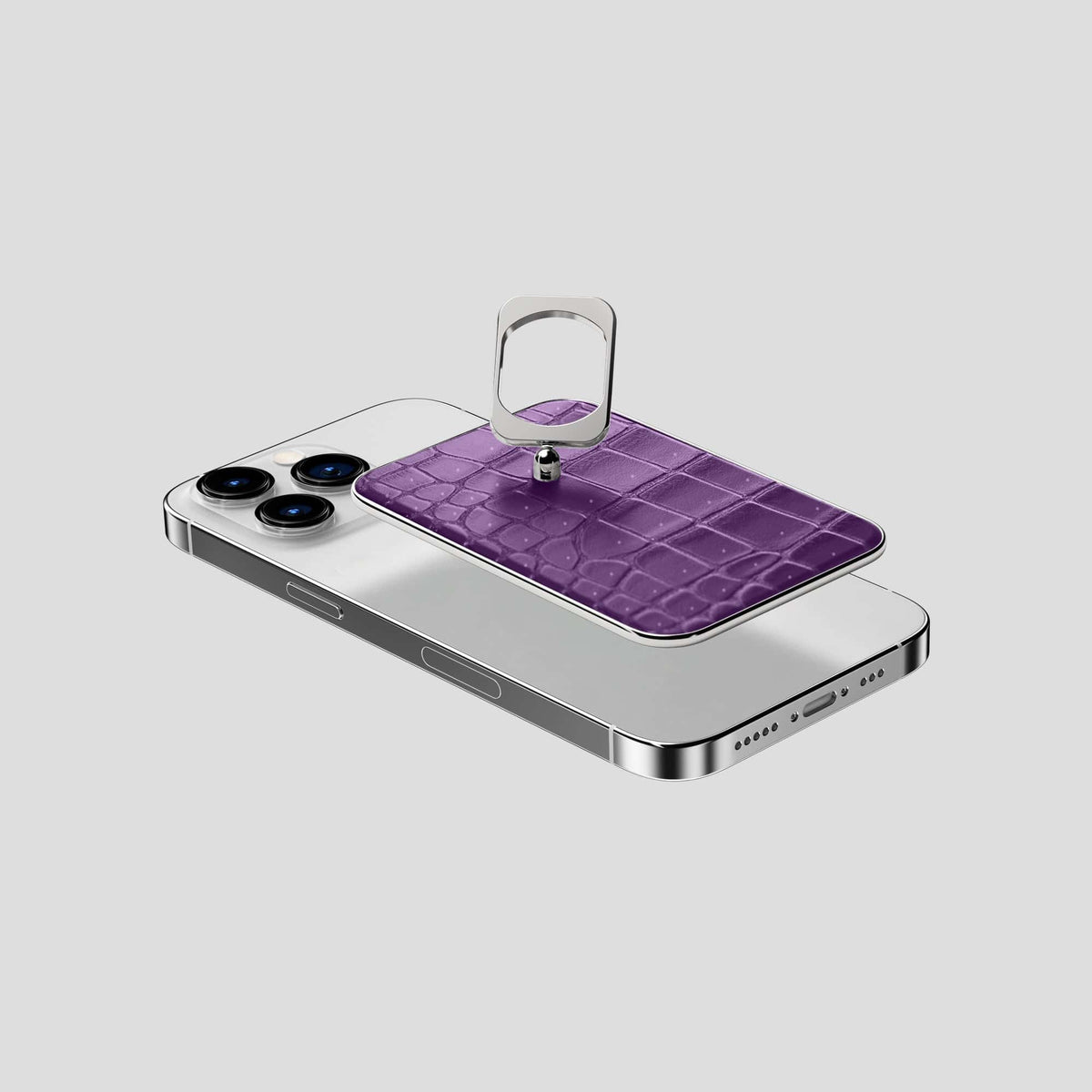Purple iPhone 15 Pro Magsafe Ring Porosus Crocodile with Steel Metal -4 | Purple-Steel