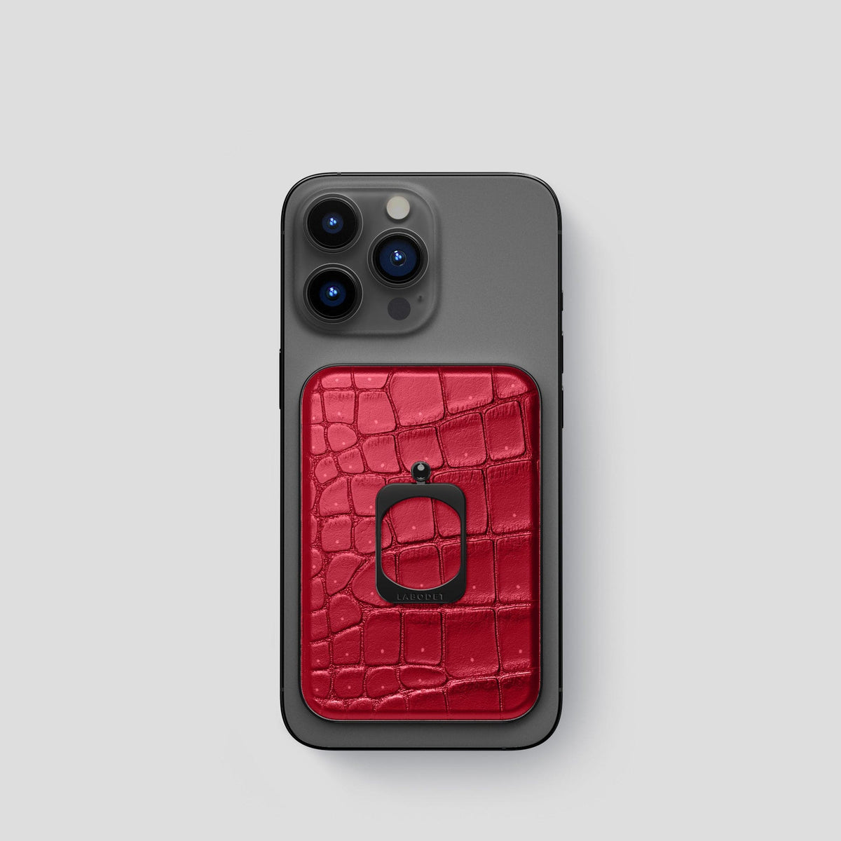 Burgundy iPhone 15 Pro Magsafe Ring Porosus Crocodile with Black Metal -2 | Burgundy-Black