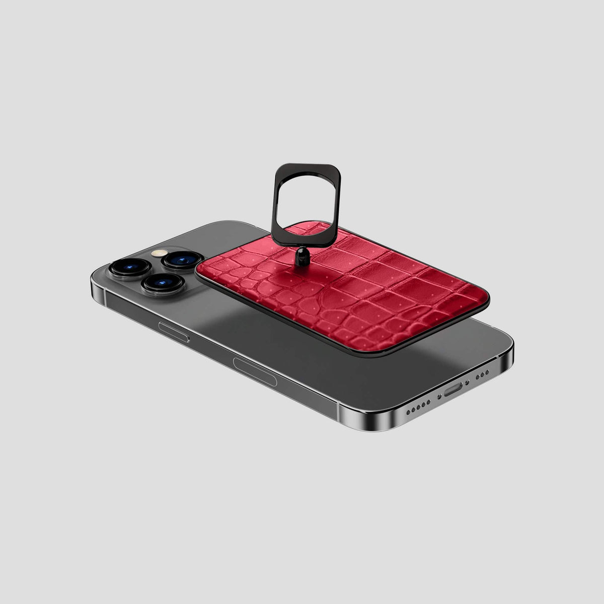 Burgundy iPhone 15 Pro Magsafe Ring Porosus Crocodile with Black Metal -4 | Burgundy-Black