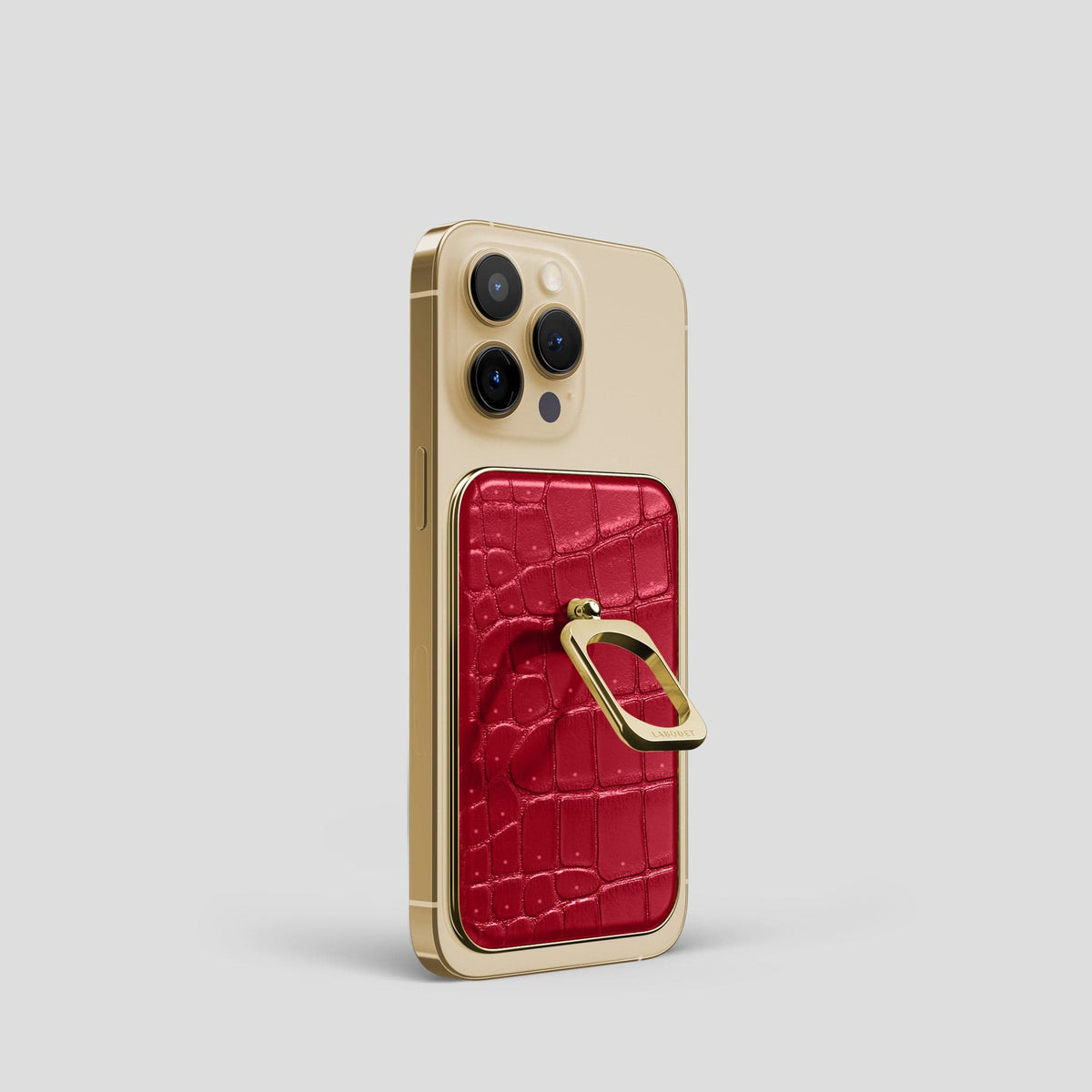 Burgundy iPhone 15 Pro Magsafe Ring Porosus Crocodile with Gold Metal -1 | Burgundy-Gold
