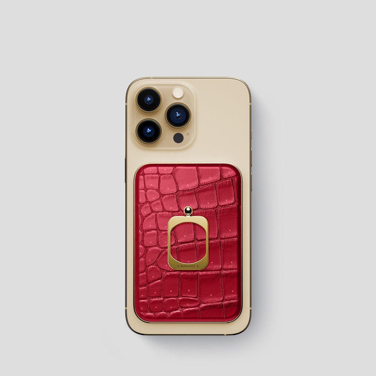 Burgundy iPhone 15 Pro Magsafe Ring Porosus Crocodile with Gold Metal -2 | Burgundy-Gold