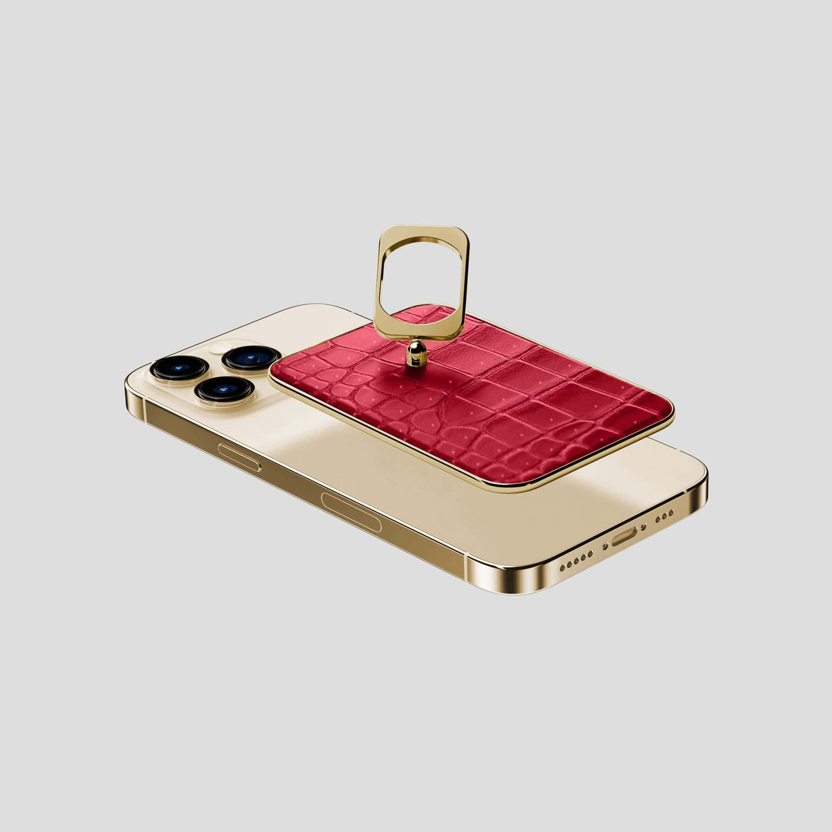 Burgundy iPhone 15 Pro Magsafe Ring Porosus Crocodile with Gold Metal -4 | Burgundy-Gold