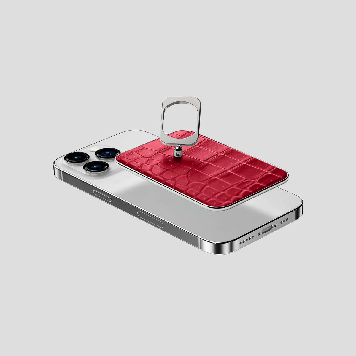 Burgundy iPhone 15 Pro Magsafe Ring Porosus Crocodile with Steel Metal -4 | Burgundy-Steel
