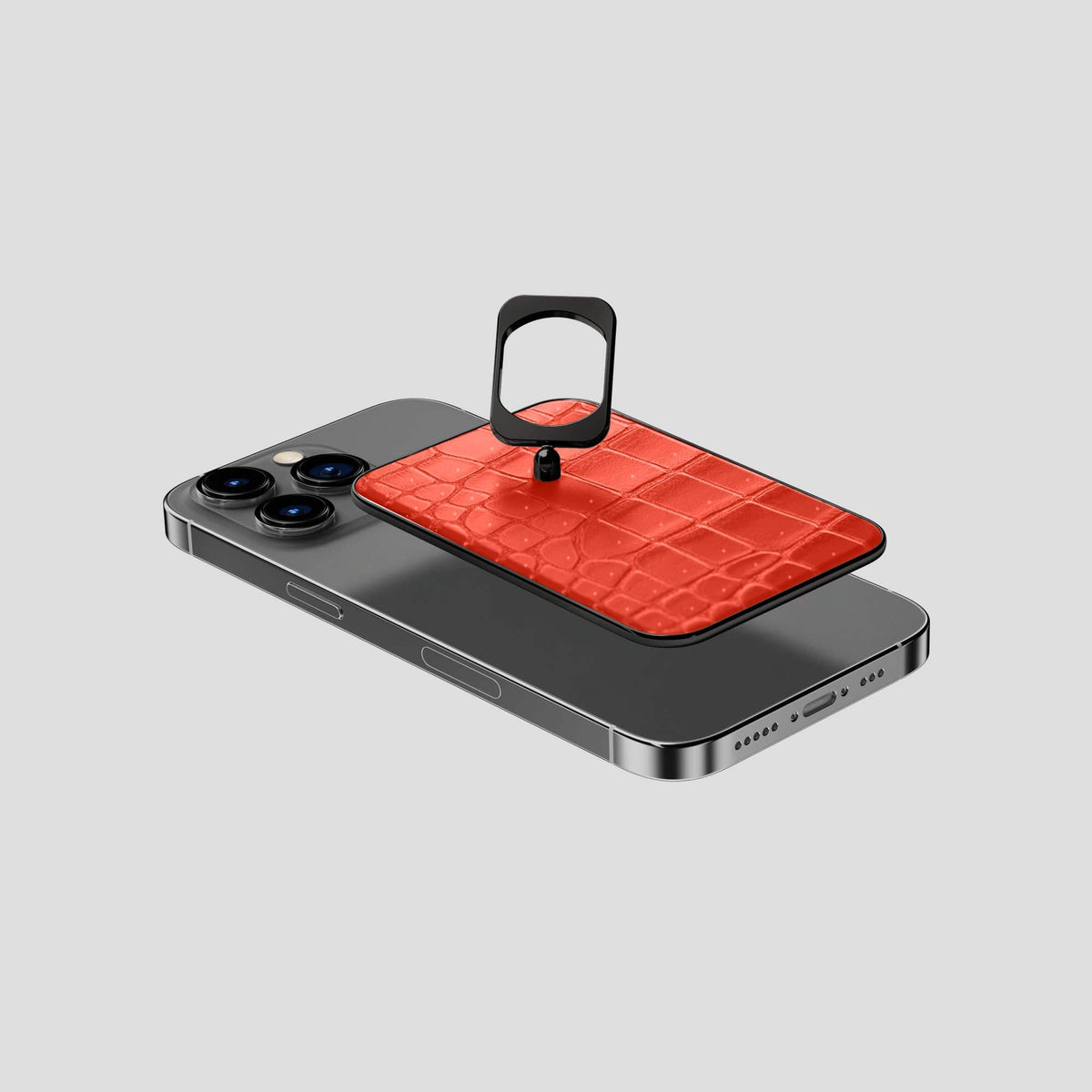 Rust iPhone 15 Pro Magsafe Ring Porosus Crocodile with Black Metal -4 | Rust-Black