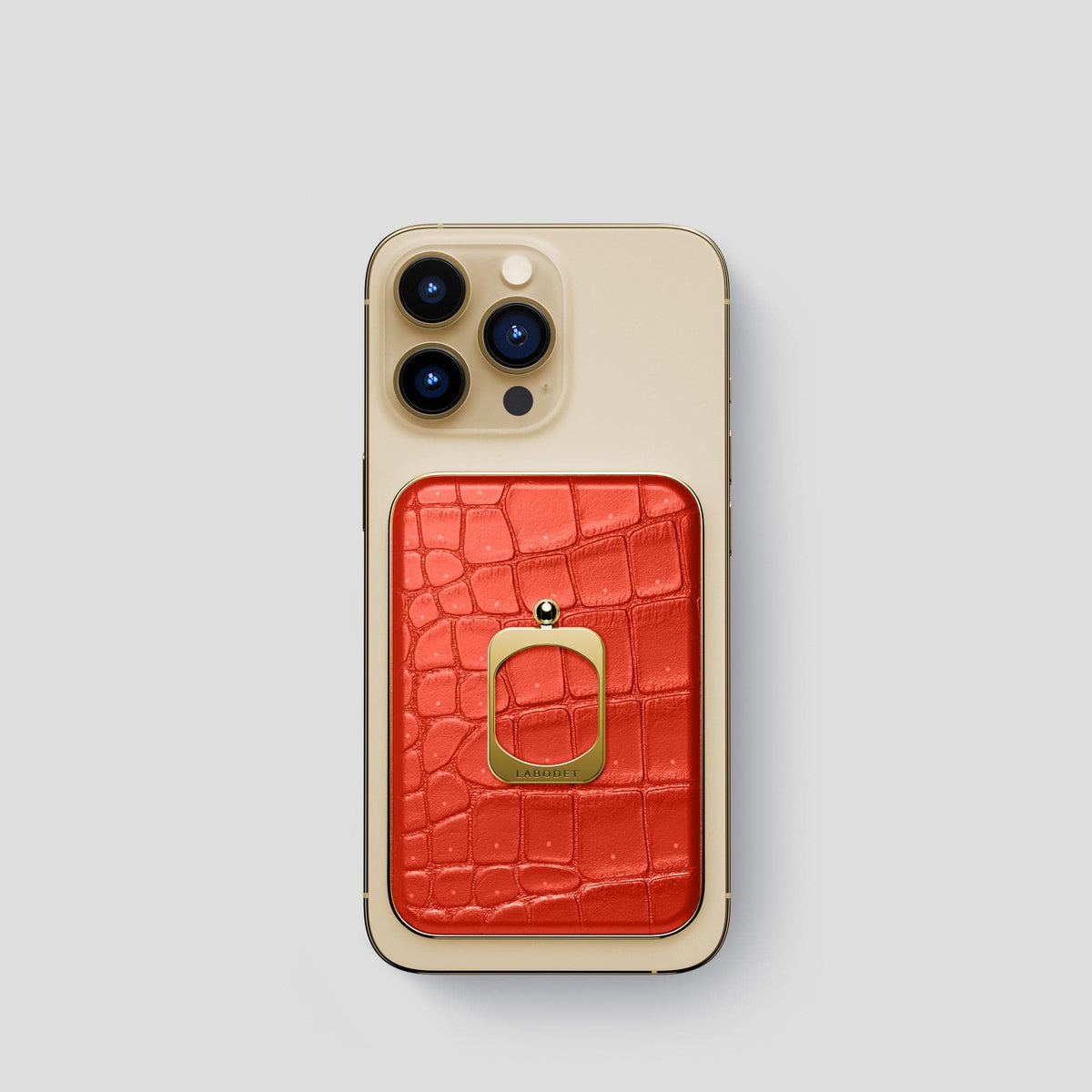 Rust iPhone 15 Pro Magsafe Ring Porosus Crocodile with Gold Metal -2 | Rust-Gold