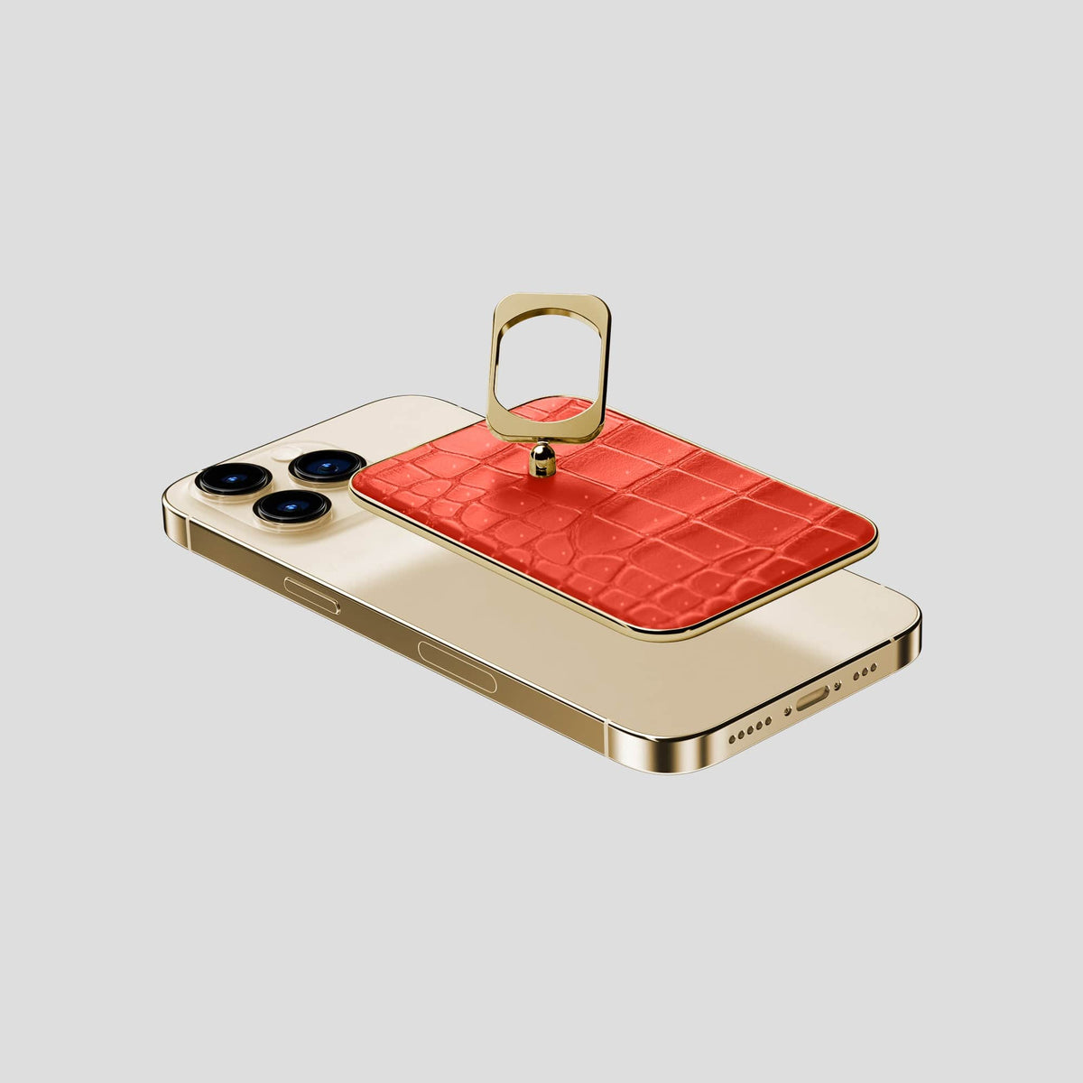 Rust iPhone 15 Pro Magsafe Ring Porosus Crocodile with Gold Metal -4 | Rust-Gold