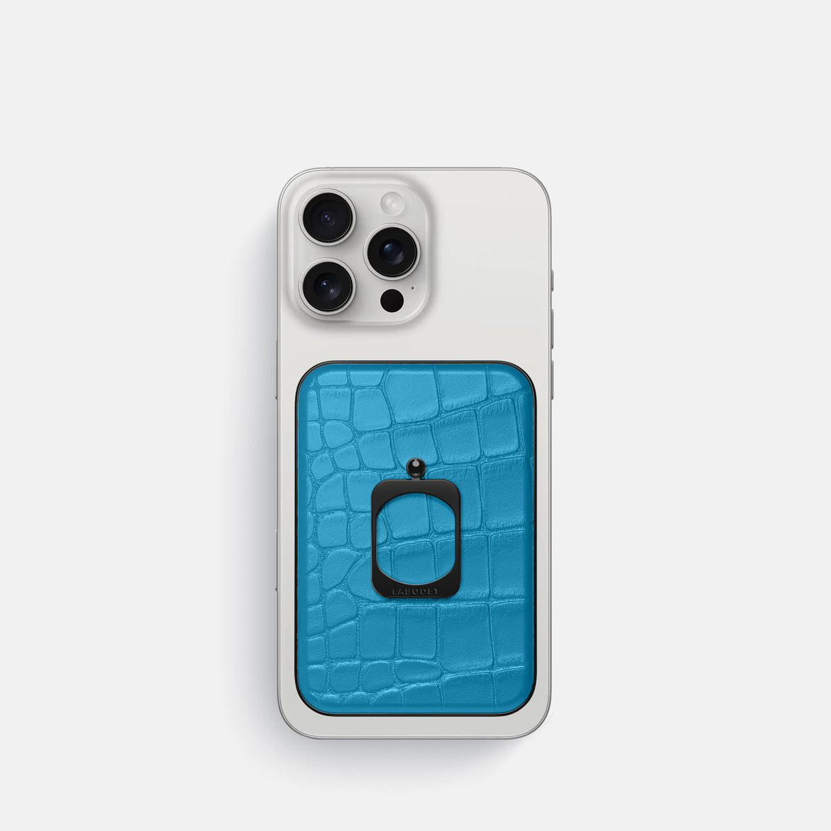 Curaçao-Blue iPhone 16 Pro MagSafe Ring Alligator with Black Metal -2 | Curaçao-Blue-Black