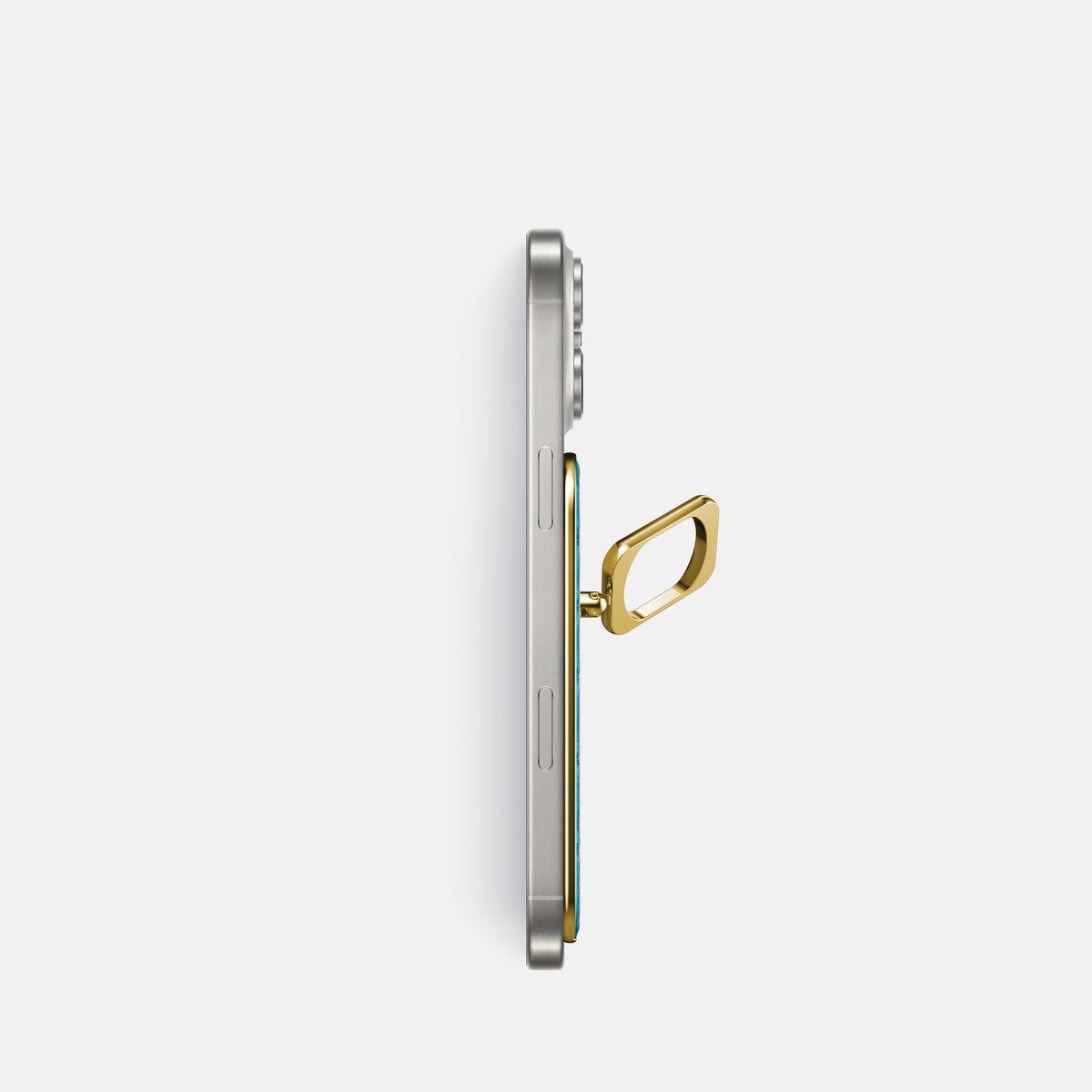 Curaçao-Blue iPhone 16 Pro MagSafe Ring Alligator with Gold Metal -3 | Curaçao-Blue-Gold