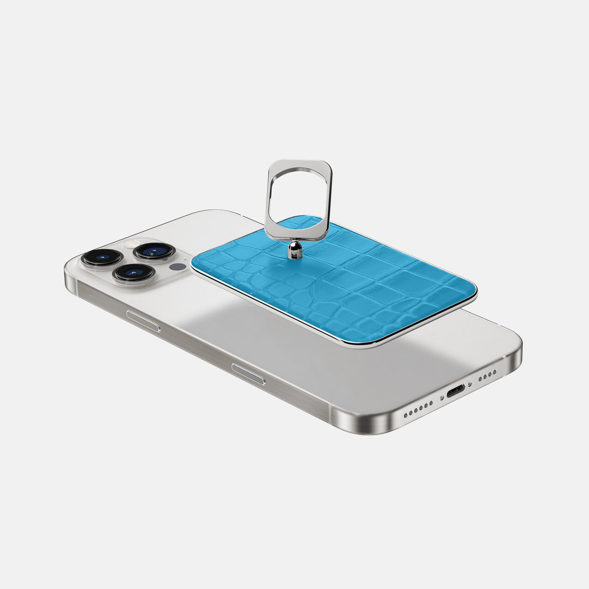 Curaçao-Blue iPhone 16 Pro MagSafe Ring Alligator with Steel Metal -4 | Curaçao-Blue-Steel