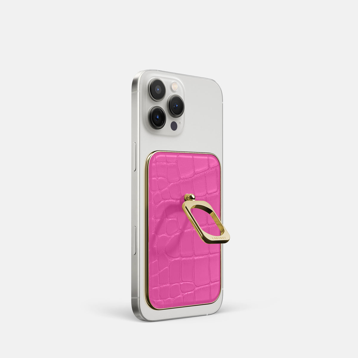 Fuchsia iPhone 16 Pro MagSafe Ring Alligator with Gold Metal -1 | Fuchsia-Gold