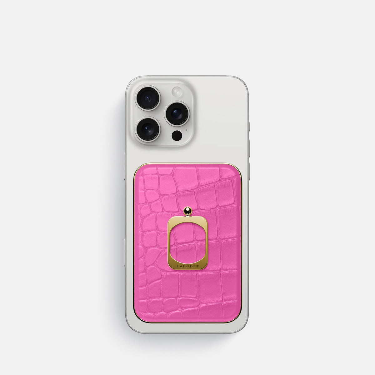 Fuchsia iPhone 16 Pro MagSafe Ring Alligator with Gold Metal -2 | Fuchsia-Gold