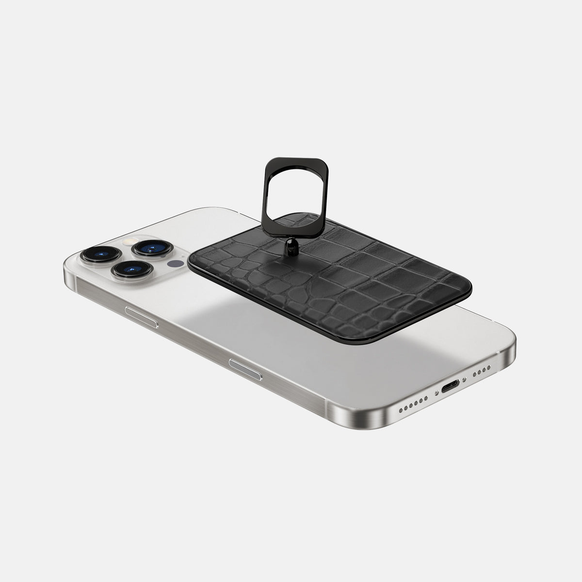 Grey iPhone 16 Pro MagSafe Ring Alligator with Black Metal -4 | Grey-Black