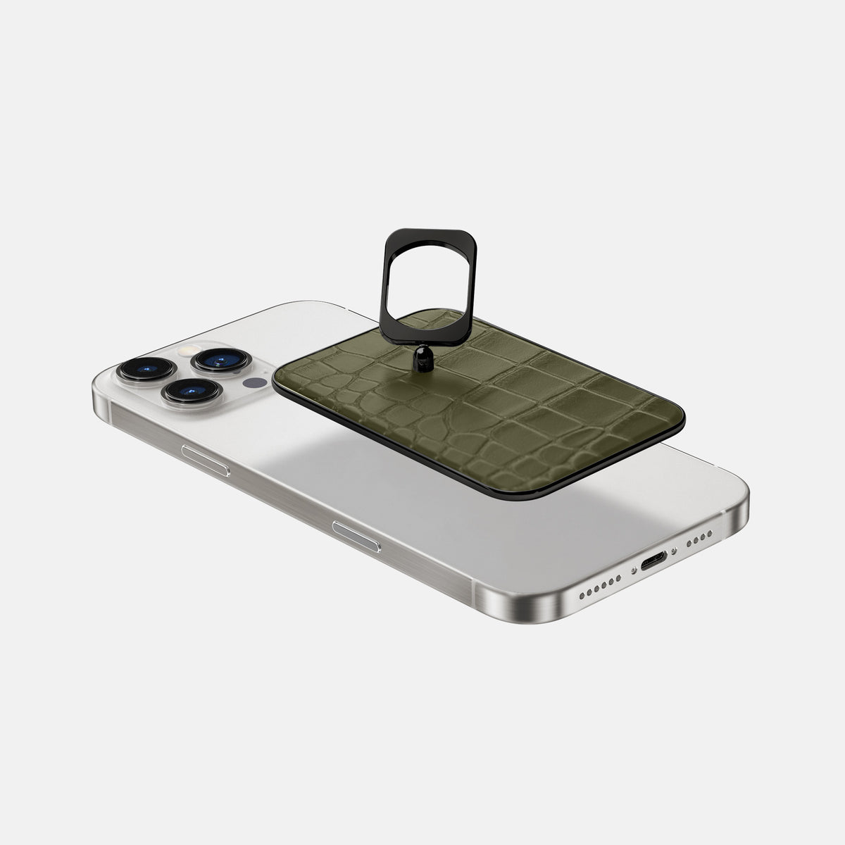 Kaki-Green iPhone 16 Pro MagSafe Ring Alligator with Black Metal -4 | Kaki-Green-Black
