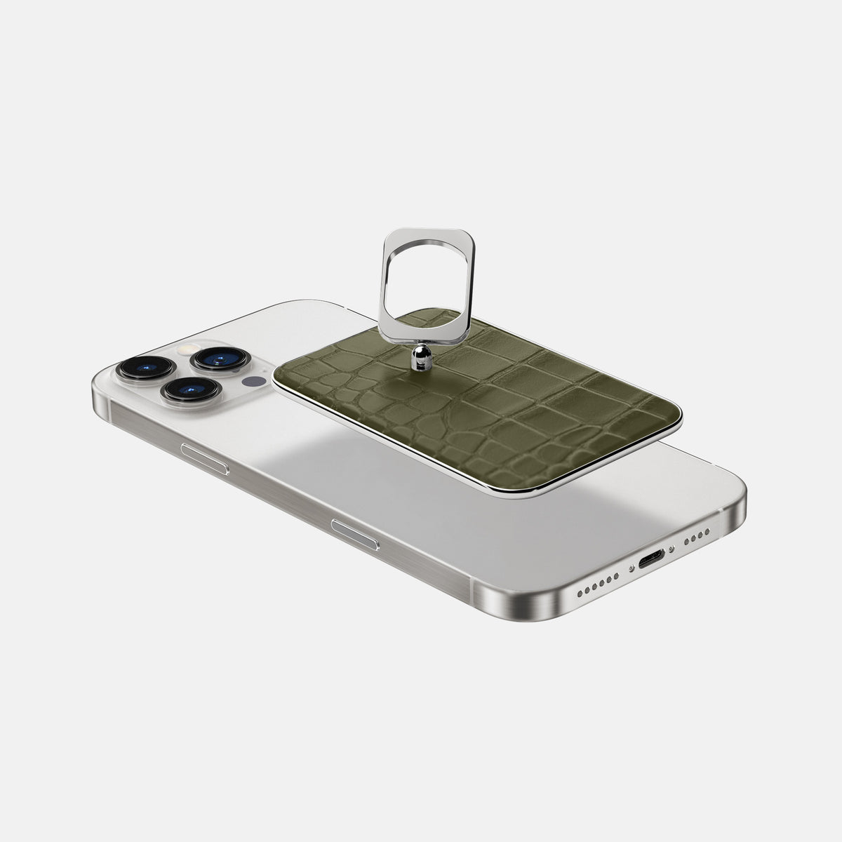 Kaki-Green iPhone 16 Pro MagSafe Ring Alligator with Steel Metal -4 | Kaki-Green-Steel