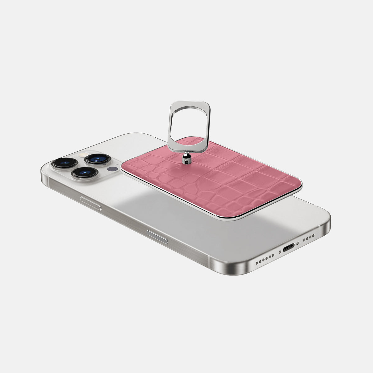 Pink iPhone 16 Pro MagSafe Ring Alligator with Steel Metal -4 | Pink-Steel