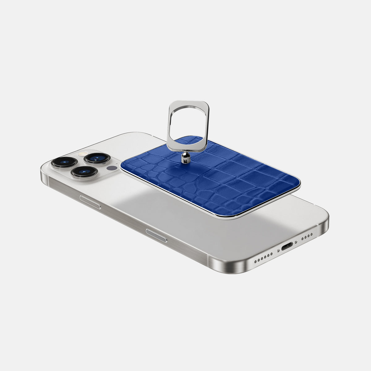 Royal Blue iPhone 16 Pro MagSafe Ring Alligator with Steel Metal -4 | Royal-Blue-Steel