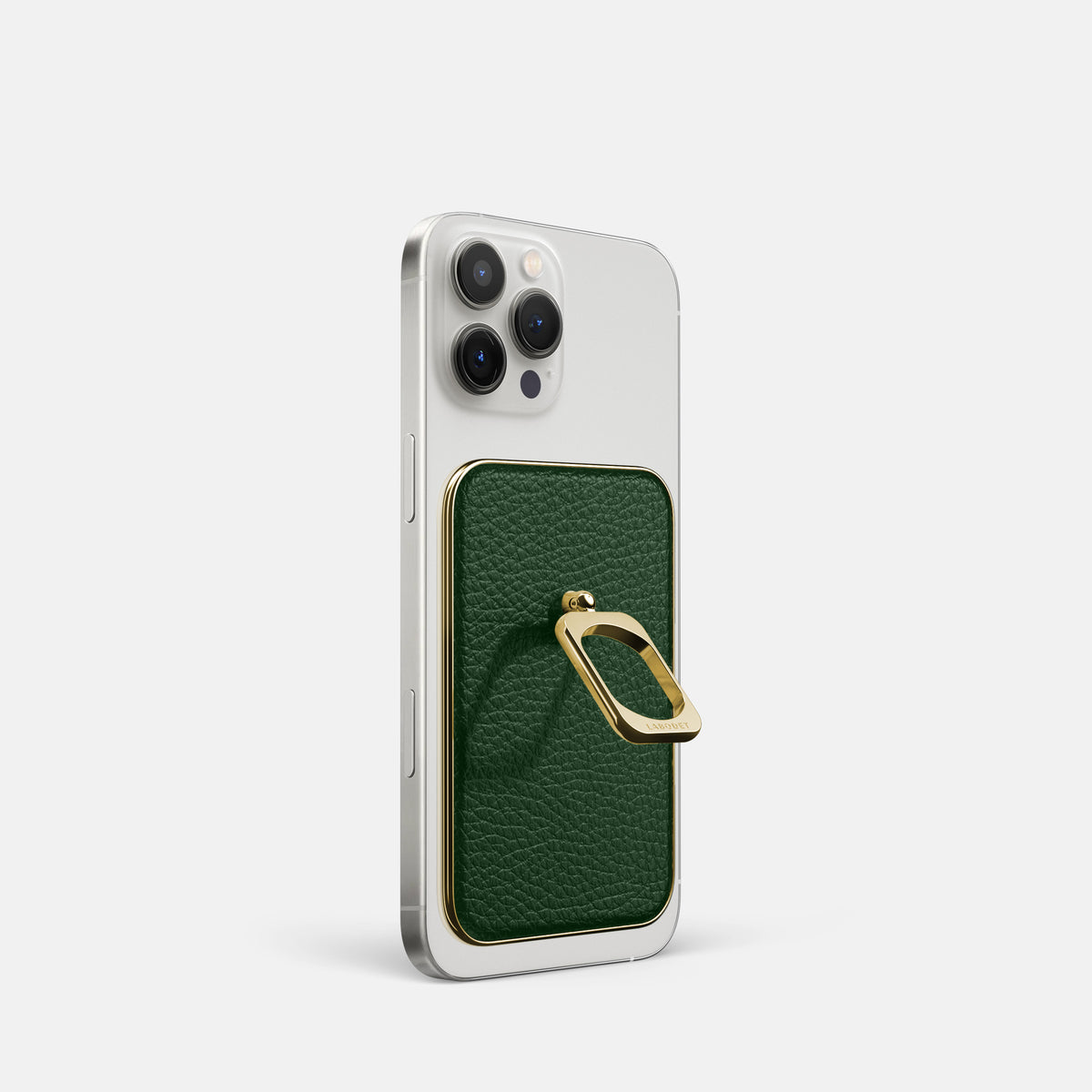 Dark Green iPhone 16 Pro MagSafe Ring Calf with Gold Metal -1 | Dark-Green-Gold