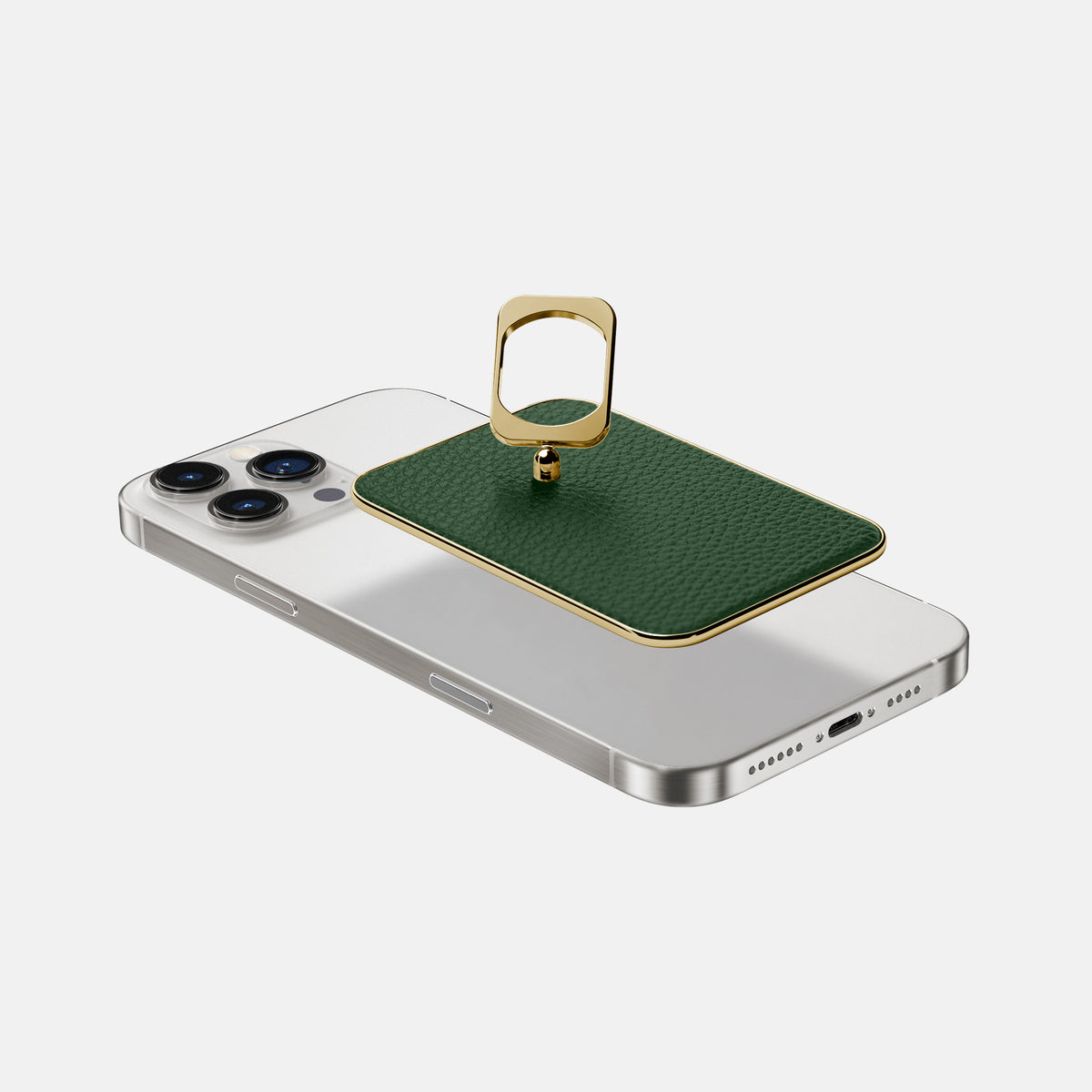 Dark Green iPhone 16 Pro MagSafe Ring Calf with Gold Metal -4 | Dark-Green-Gold