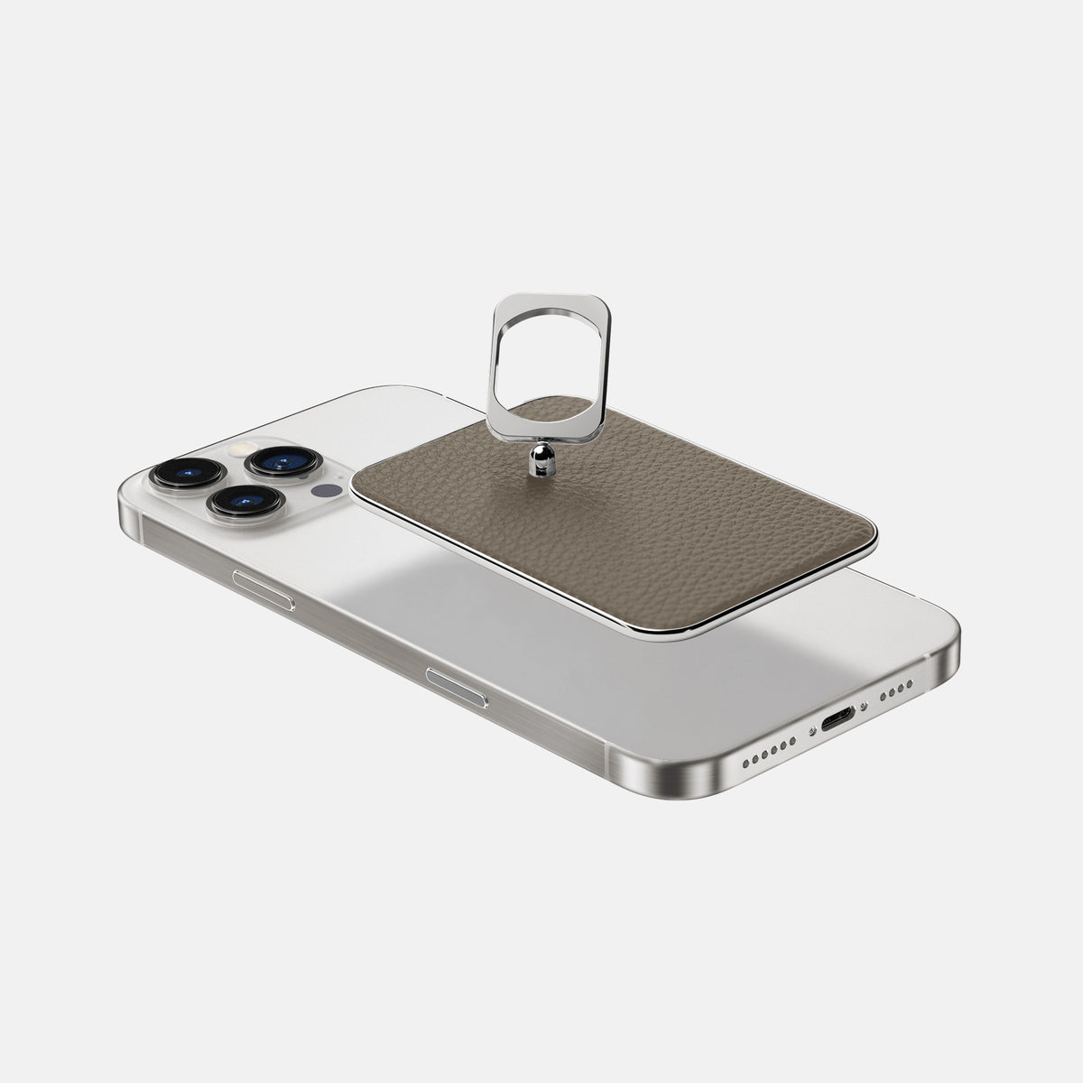 Taupe iPhone 16 Pro MagSafe Ring Calf with Steel Metal -4 | Taupe-Steel