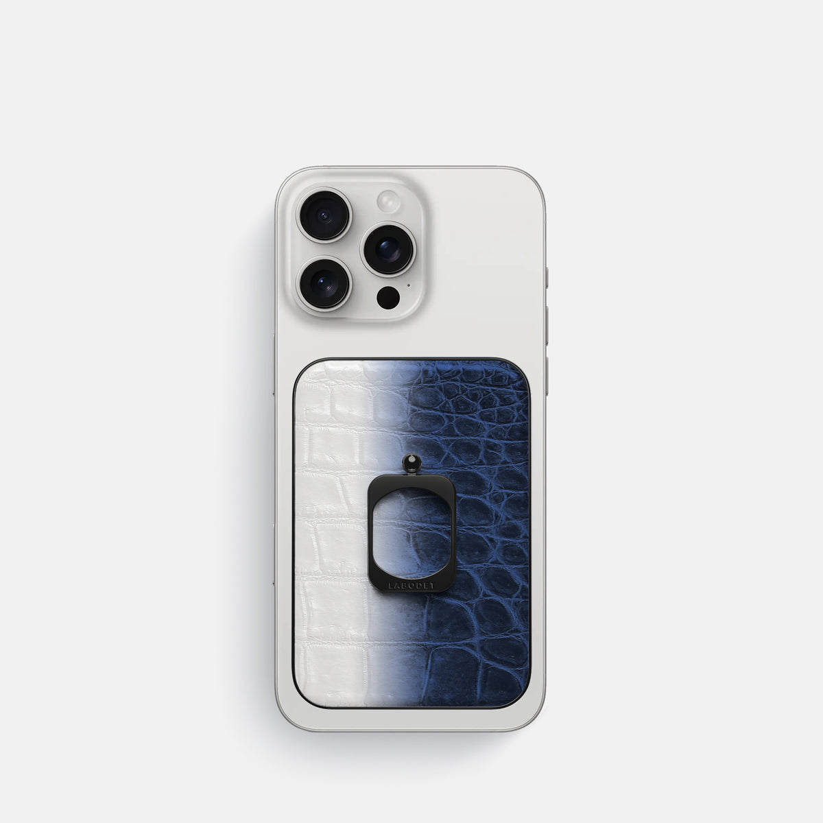 Navy Blue iPhone 16 Pro MagSafe Ring Himalayan Crocodile with Black Metal -2 | Navy-Blue-Black