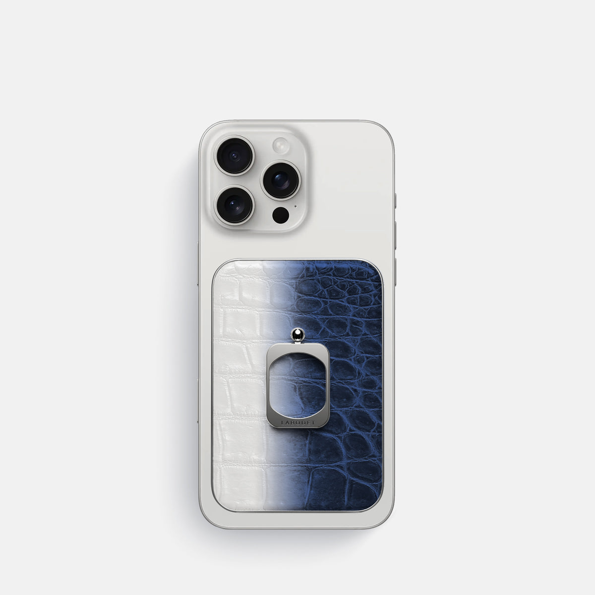 Navy Blue iPhone 16 Pro MagSafe Ring Himalayan Crocodile with Steel Metal -2 | Navy-Blue-Steel