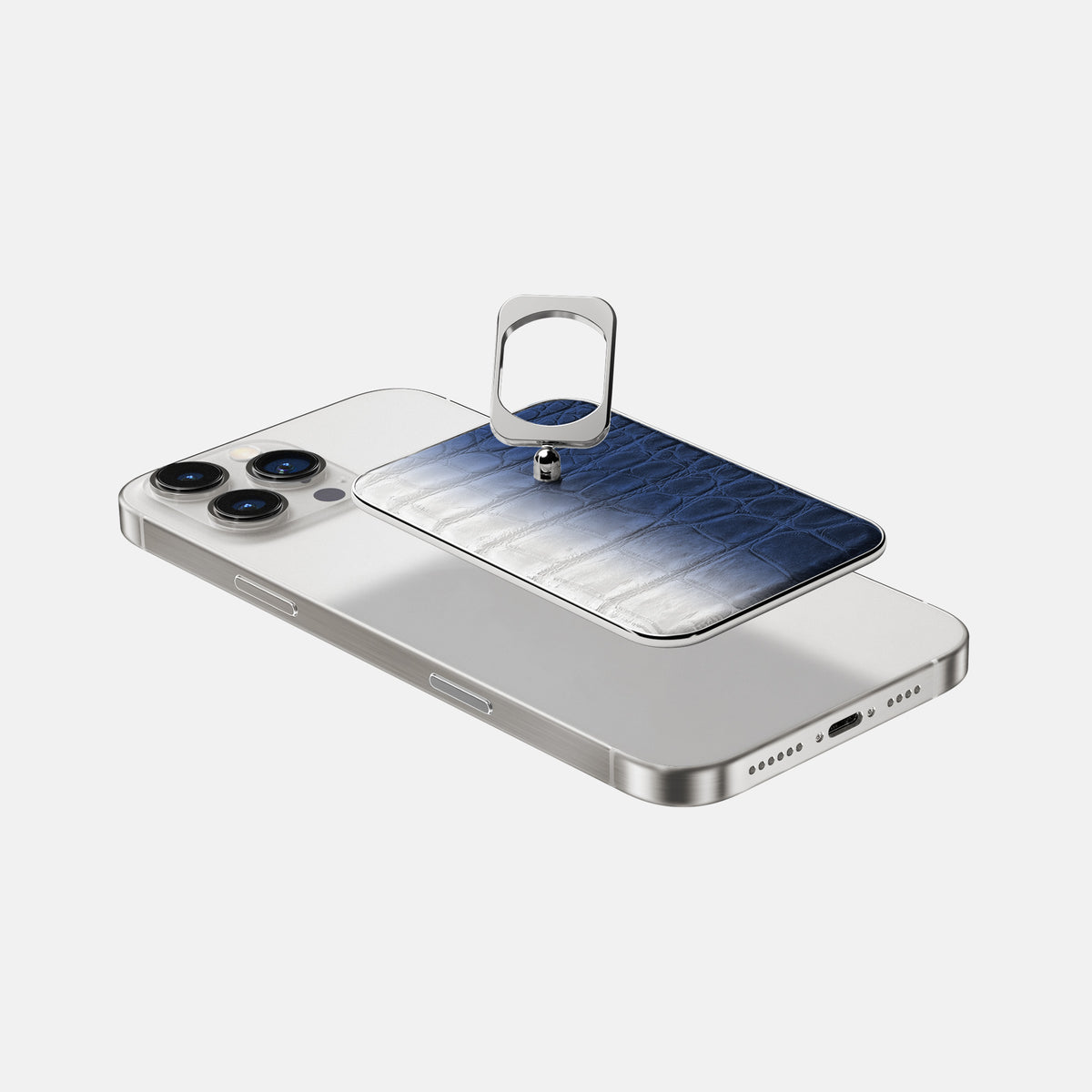 Navy Blue iPhone 16 Pro MagSafe Ring Himalayan Crocodile with Steel Metal -4 | Navy-Blue-Steel