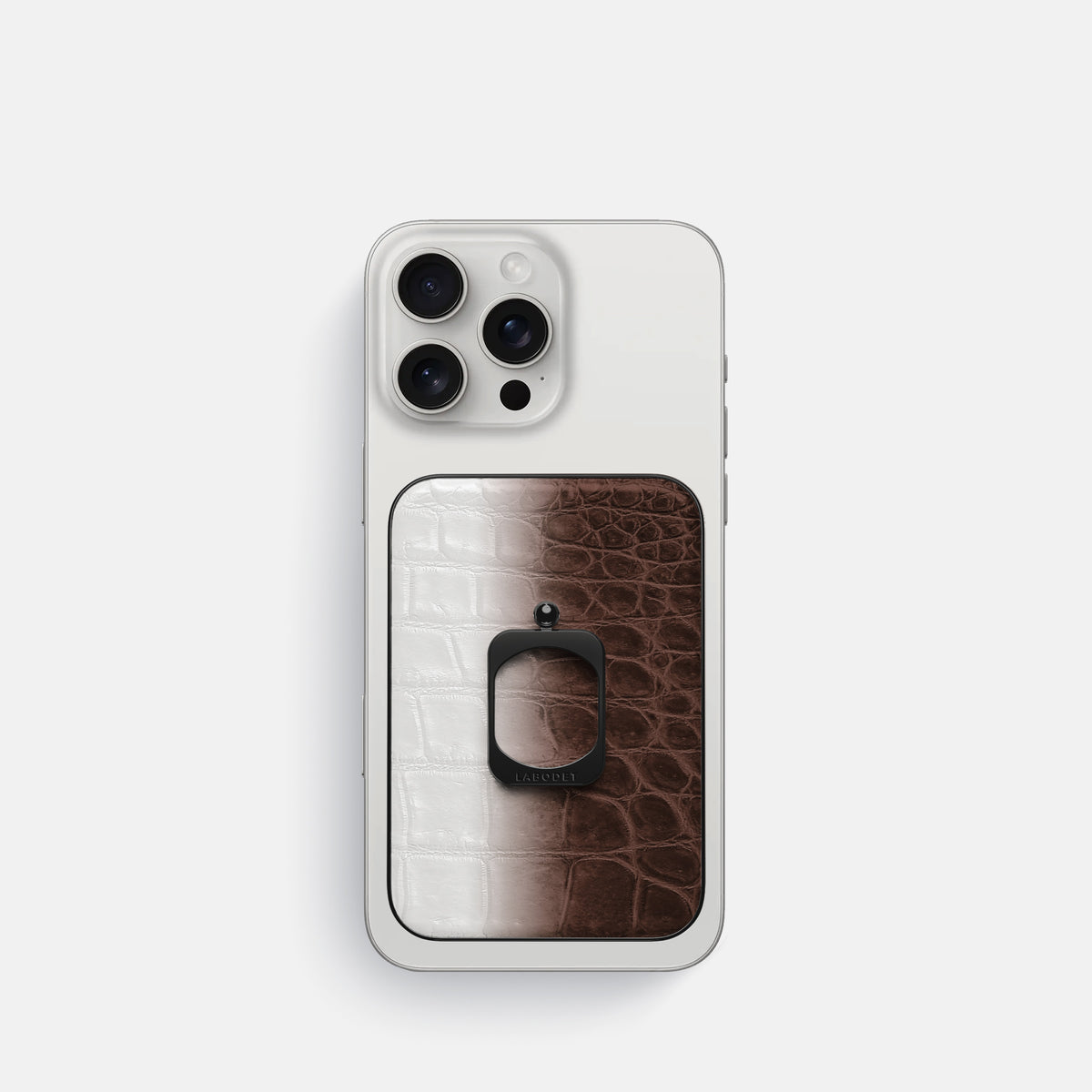 Dark Brown iPhone 16 Pro MagSafe Ring Himalayan Crocodile with Black Metal -2 | Dark-Brown-Black
