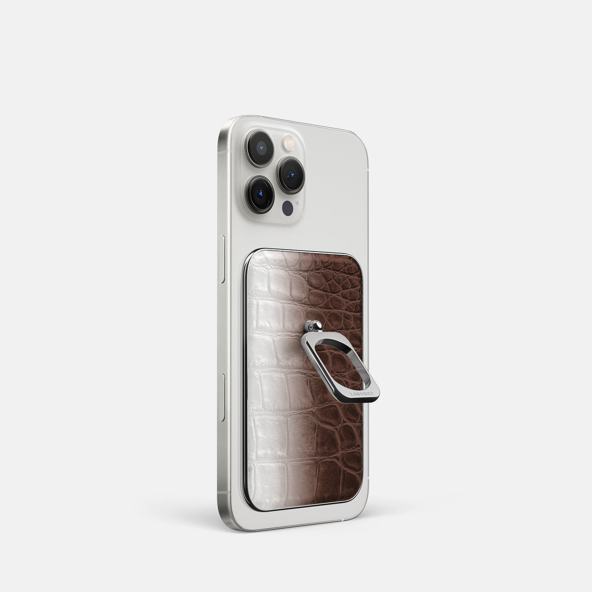 Dark Brown iPhone 16 Pro MagSafe Ring Himalayan Crocodile with Steel Metal -1 | Dark-Brown-Steel